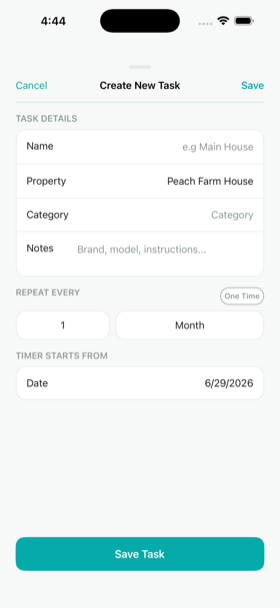 Create task screen showing a form to create a new task